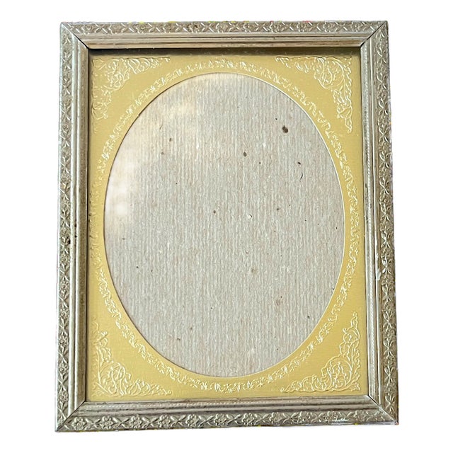 Vintage Silver Picture Frame for Oval 3"x4" Picture Ornate Repoussé Mat & Beaded Border For Sale