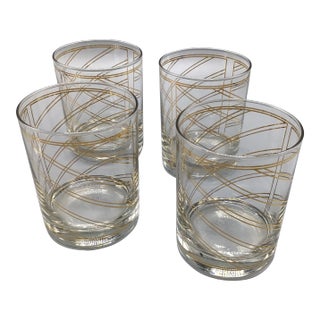 Gold Spiral Striped Culver Lowball Glasses - Set of 4 For Sale