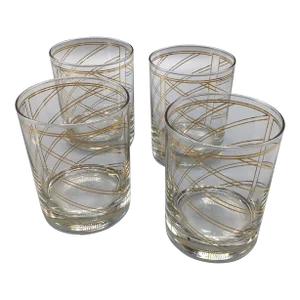 Vintage Double 22k Gold Spiral Striped Culver Lowball Glasses - Set of 4