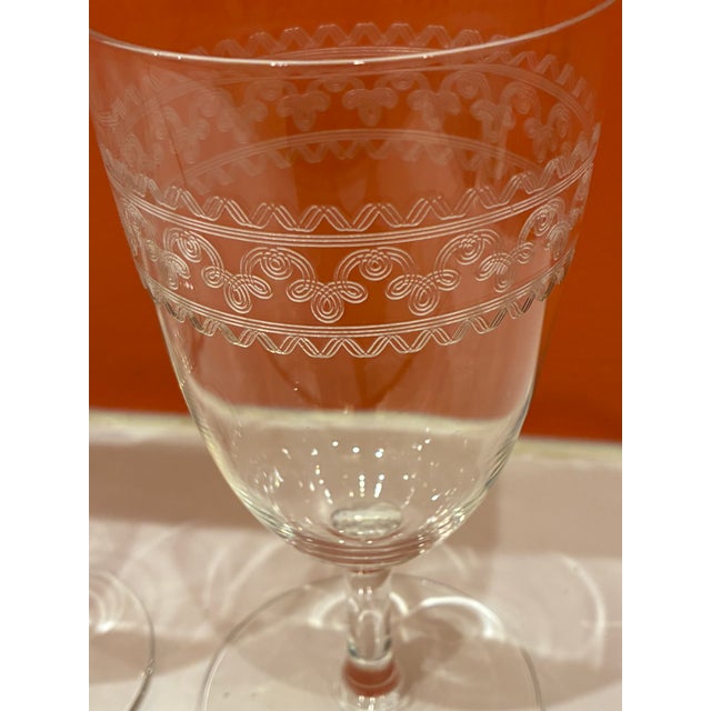 Early 20th Century Vintage 1920 Etched 8-Ounce Clear Glass Crystal Stemware- Set of 4 For Sale - Image 5 of 6