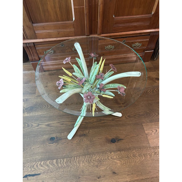 Italian Tole Accent Table With Purple Lillies For Sale - Image 4 of 6