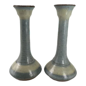 Vintage Mid-Centry Modern Ceramic Candlesticks - a Pair
