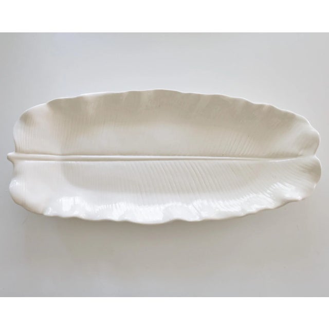 Large Ceramic Banana Leaf Serving Platter Lotus White by Metlox Usa For Sale - Image 14 of 15