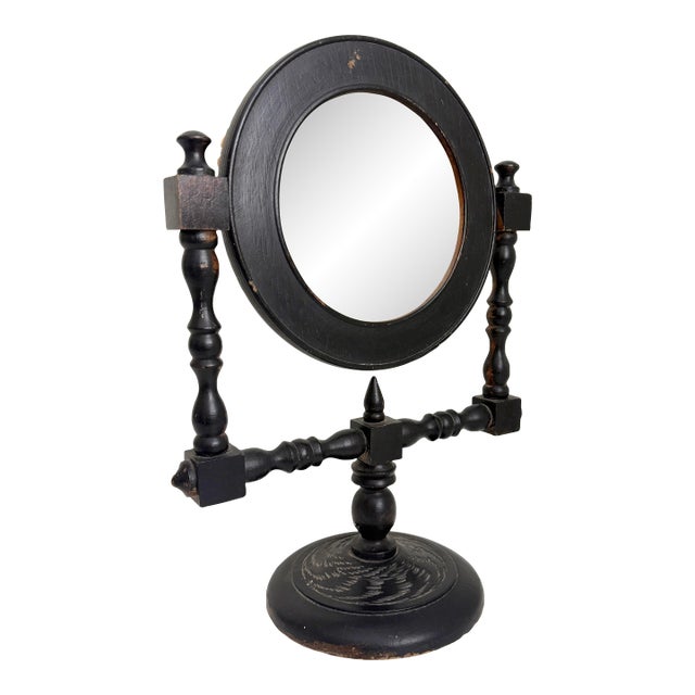 Early 20th C Folk Art Wood Shaving Mirror For Sale