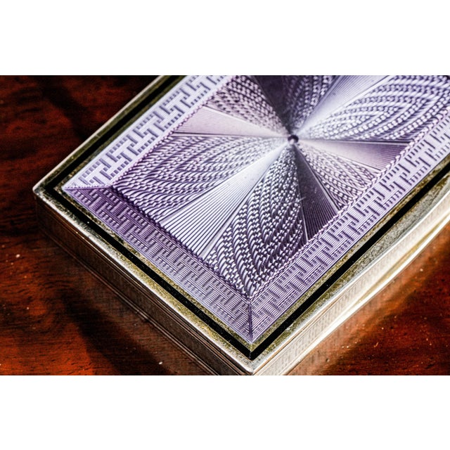 Purple Exquisite Purple Guilloché Antique Enamel Continental Silver Trinket Snuff Box For Sale - Image 8 of 18