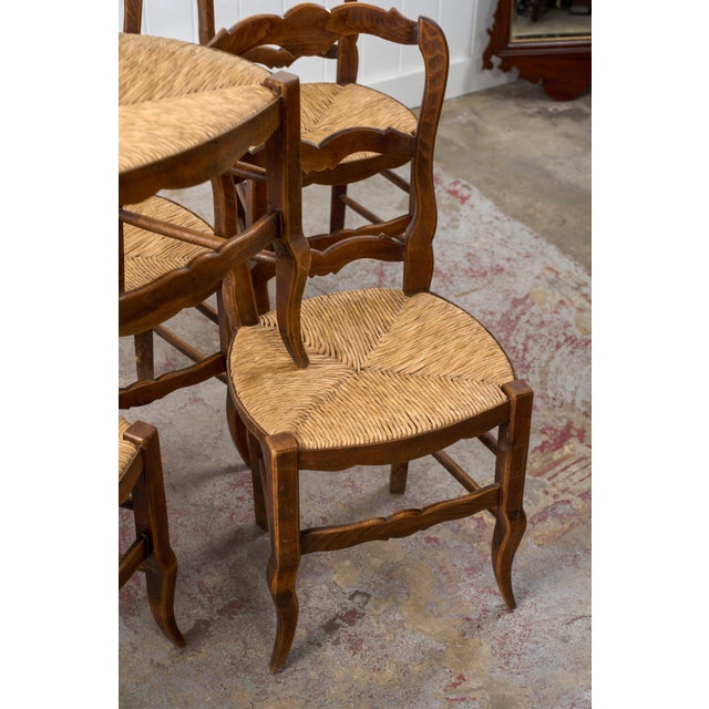 Brown Set of 6 | Antique French Rush Ladder Back Chairs For Sale - Image 8 of 12