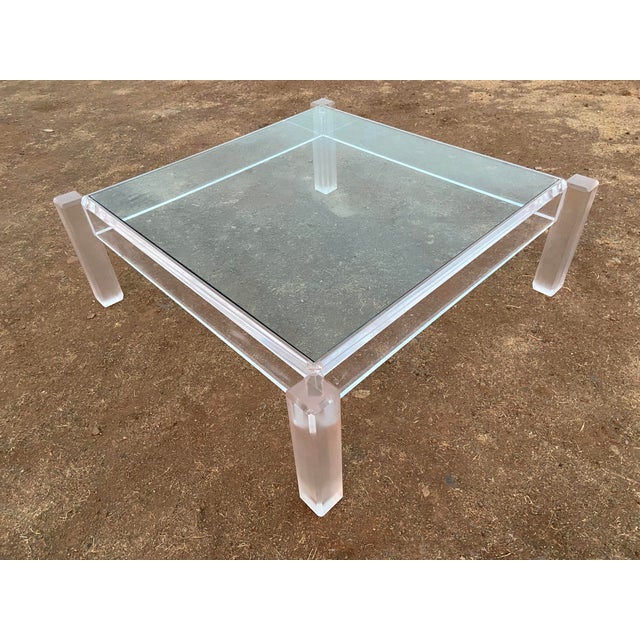 1970s Vintage Mid Century Modern Lucite Glass Top Coffee Cocktail Table For Sale - Image 5 of 18