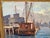 Elegant impressionist style painting of a city harbor scene. The original frame with intentional distressed finish. 18...