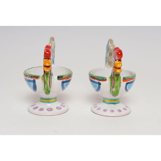 1970s Pair of Hand Painted Vintage Italian Ceramic Rooster Compotes/Vases by De Simone For Sale - Image 5 of 18