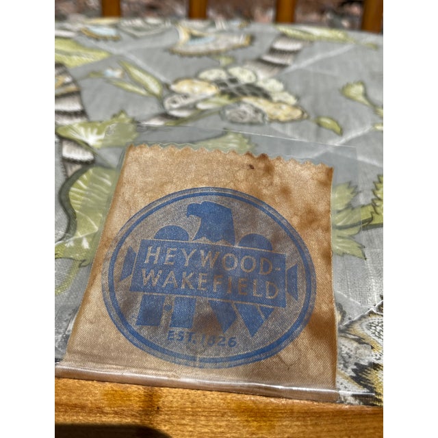 1940s MCM Heywood Wakefield Rattan Pair Lounge Chairs, Foot Stool & Lamp Table For Sale - Image 10 of 10