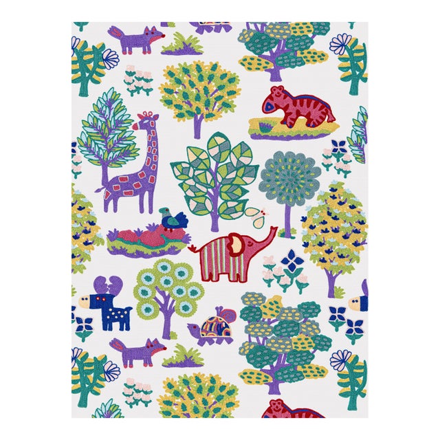 The House of Scalamandré Nursery Crewel Fabric, Pastels For Sale