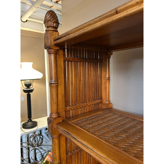 Contemporary Vintage Tommy Bahama Rattan Bamboo & Wood Bookcase For Sale - Image 3 of 12