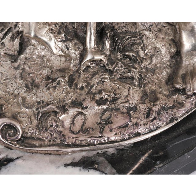 Metal Antique Italian Silvered Bronze Sculpture of Shepherd and Lamb, 1800s For Sale - Image 7 of 15