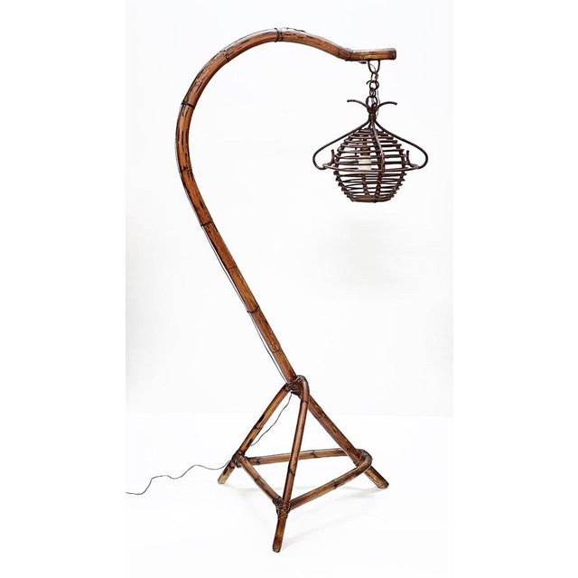 Mid-Century Italian Bamboo and Rattan Floor Lamp, 1950s For Sale - Image 4 of 18