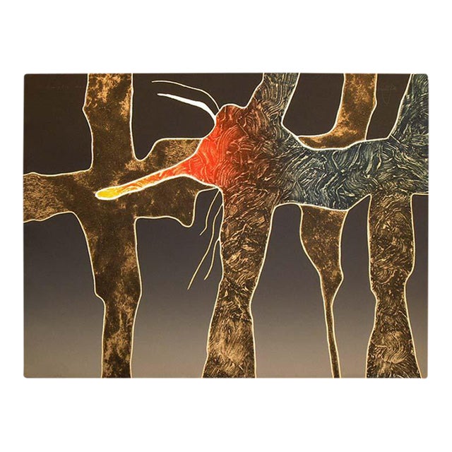 1980s Peter Keefer "Moon Figure Xliv" Signed Numbered Fine Art Collagraph Abstract Art, Framed For Sale