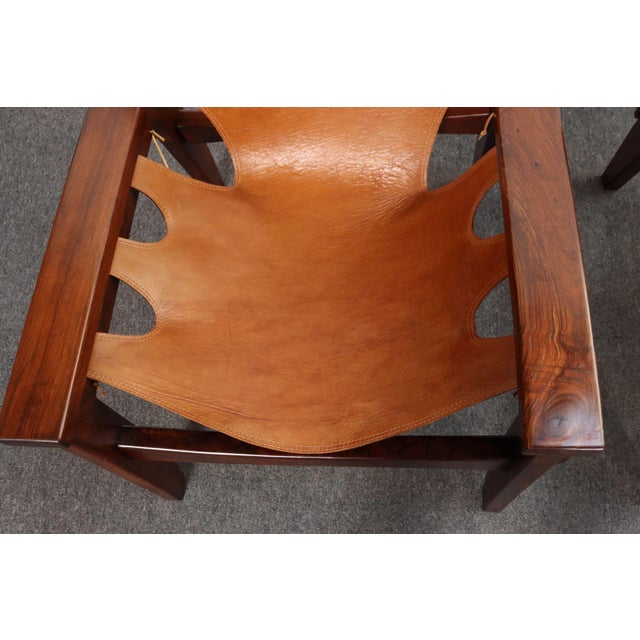 Tan Brazilian Modern Kilin Lounge Chairs in Leather & Jacaranda by Sergio Rodrigues For Sale - Image 8 of 18