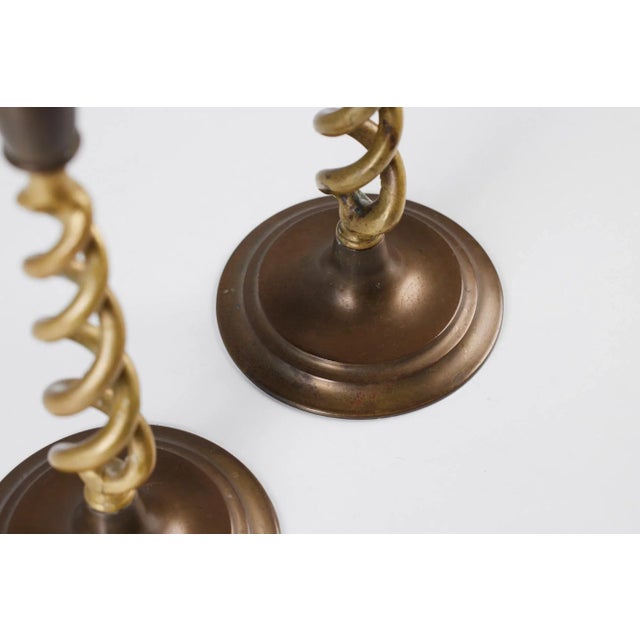 1920s Pair of Brass Barley Twist Candlesticks by Peerage For Sale - Image 5 of 10