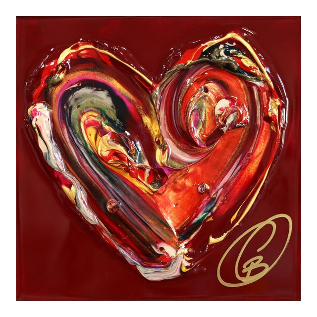 Le Feu Interieur X - Colorful Impasto Textured Heart Artwork on Wood Panel by Cynthia Coulombe-Bégin For Sale