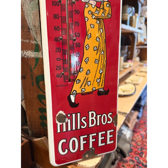 Art Deco Antique Hills Bros. Coffee Porcelain Thermometer Sign c.1915 For Sale - Image 3 of 10