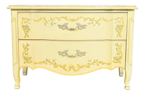 Drexel Heritage French Provincial Louis XV Cream Lacquered Paint-Decorated Commode or Bedside Chest, 1970s