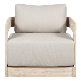 Paradiso Outdoor Teak Natural Look Swivel Chair - Gray Fabric For Sale