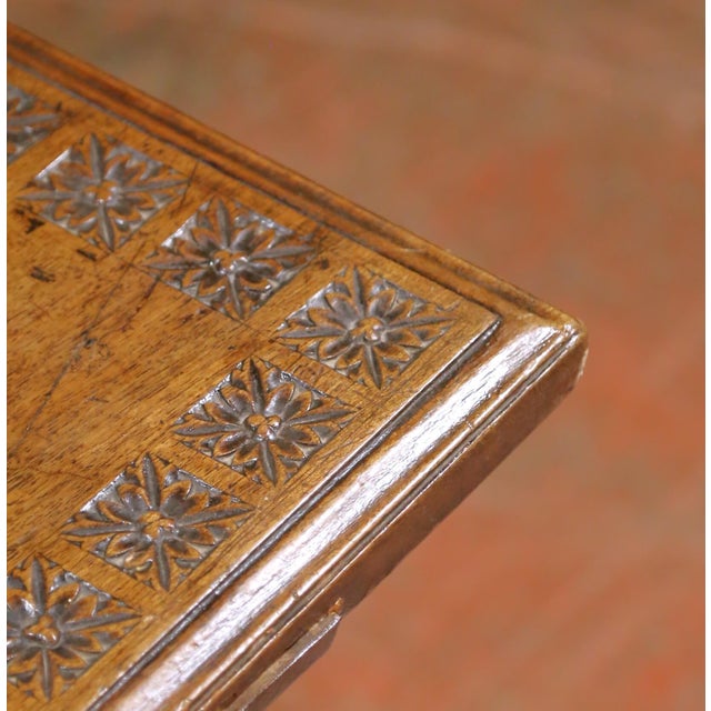 Brown 19th C. Spanish Walnut Single Plank Top Side Table Desk With Carved Lyre Legs For Sale - Image 8 of 11