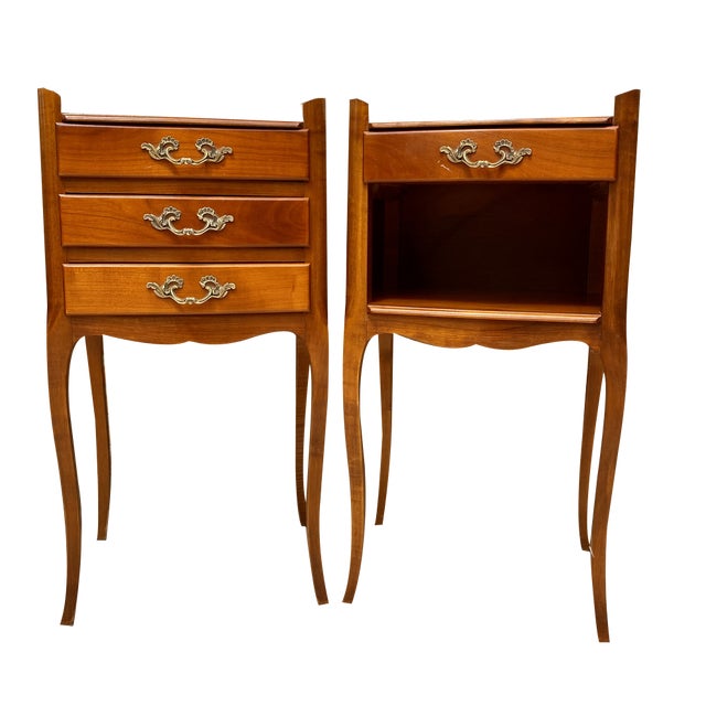 French Cherry You and Me Nightstands with Drawers and Open Shelf, 1960s, Set of 2 For Sale