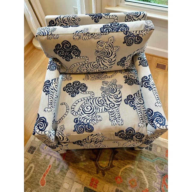 Mid-Century Modern Baughman Style Parsons Chairs With Ethan Allen Tenzing Silver Fabric- Set of 2 For Sale In Raleigh - Image 6 of 12
