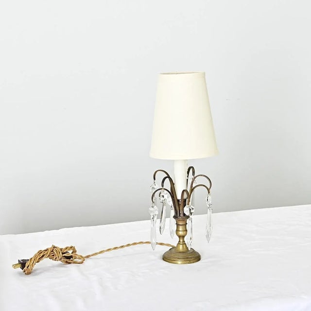 Metal French 19th Century Petite Brass and Crystal Table Lamp For Sale - Image 7 of 8
