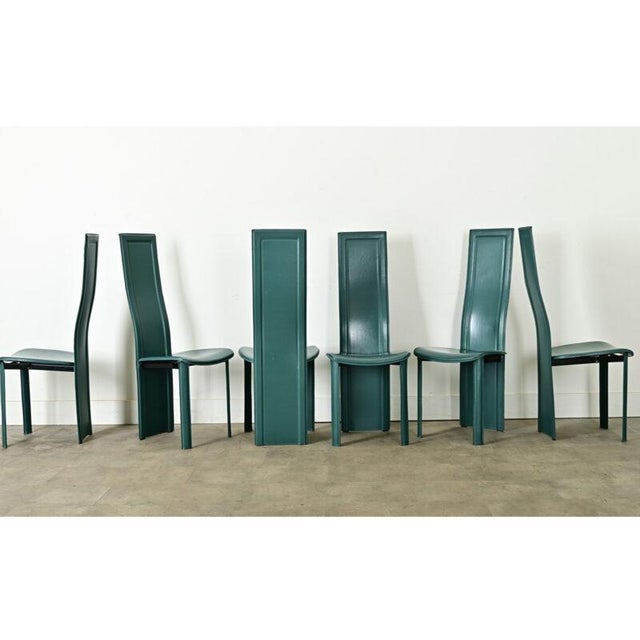 Vintage Italian Turquoise Leather Postmodern Dining Chairs - Set of Six For Sale - Image 10 of 12