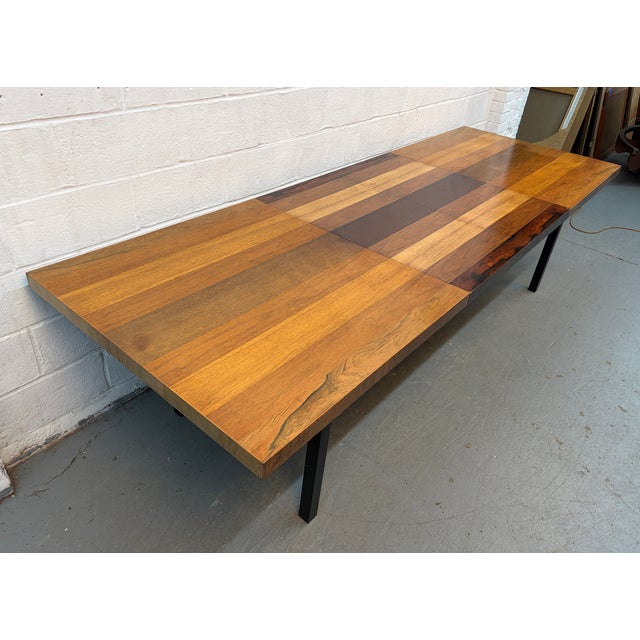 Mid 20th Century Attributed to Milo Baughman for Directional Mid-Century Mixed Wood Expanding Leaf Dining Table For Sale - Image 9 of 15