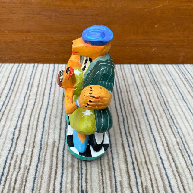 Modern 1980s Colorful Hand Carved Wood Dancing Dogs Figurine. For Sale - Image 3 of 12