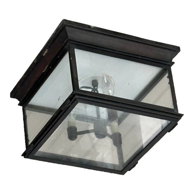 French Bronze Metal Glass Flush Mount Outdoor Light by Visual Comfort For Sale