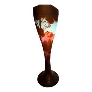 Mid 20th Century Signed Galle Art Deco Style Glass Floor Vase With Scenic Landscape Decoration