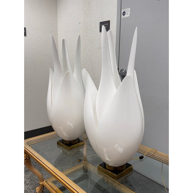 Design Plus Gallery presents a Pair of Circa 1970's Tulip Table Lamps from Roger Rougier. These postmodern table lamps...