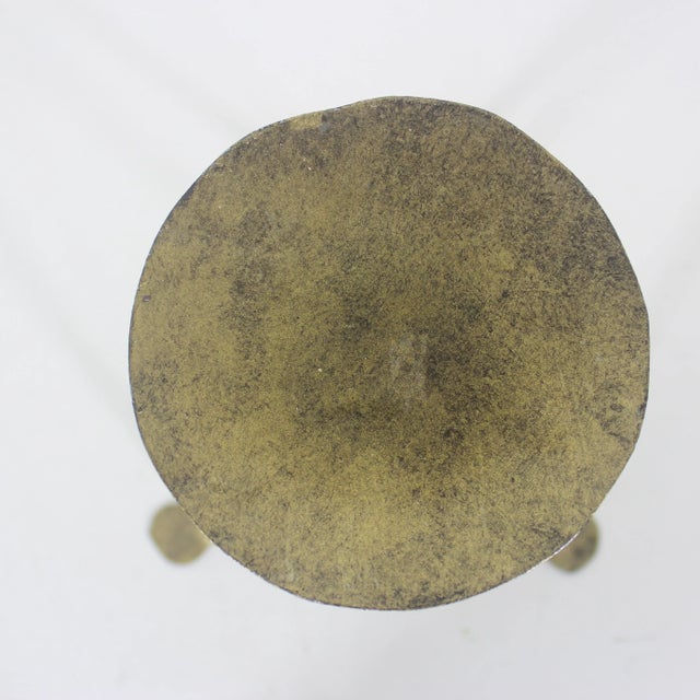 Late 20th Century Tall Gilded Gold Metal Large Pillar Candle Holder, Mid Century Modern Wide Tripod Candle, Staging, Decor, Dining Table For Sale - Image 5 of 8