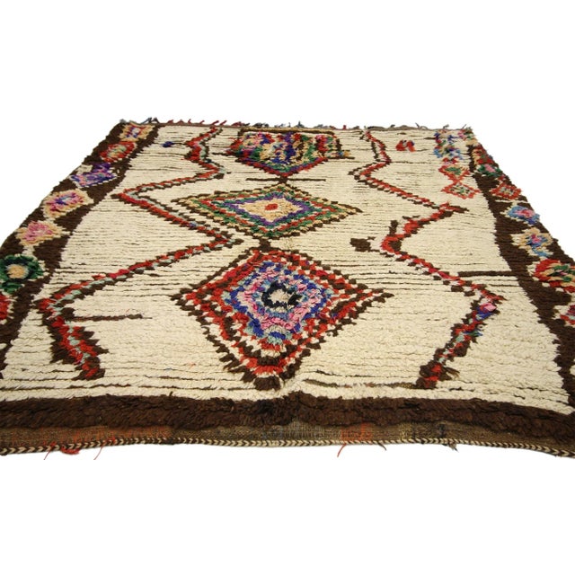 Tribal Vintage Berber Moroccan Azilal Boucherouite Rug - 04'09 X 04'11 For Sale - Image 3 of 6