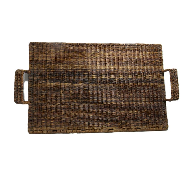 Vintage Rattan Wicker Serving Tray 22" X 13" Handles + Footed For Sale In New Orleans - Image 6 of 11