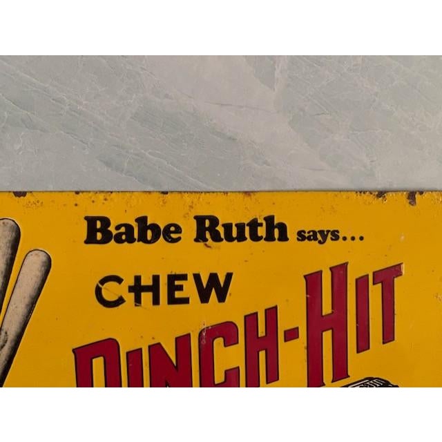 Traditional Vintage 1980s Reproduction Babe Ruth Pinch Hit Tobacco Advertising Sign For Sale - Image 3 of 6