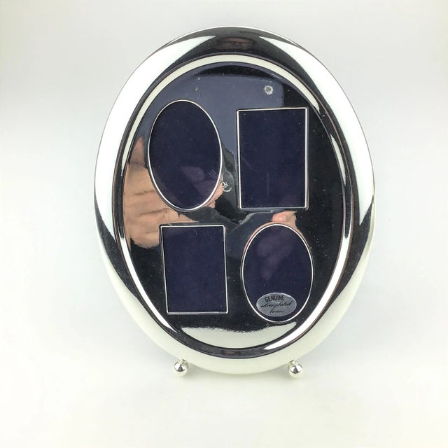 Mid-Century Modern Vintage Multi Photo Oval Silver Plate Frame For Sale - Image 3 of 9