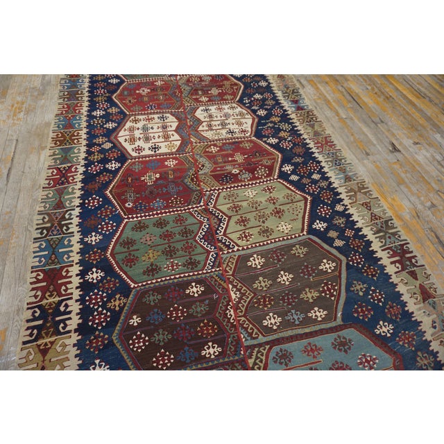 Textile 1850s Blue Geometric Tribal Antique Turkish Anatolian Flatweave 5' X 10'8" Kilim Wool Carpet Rug For Sale - Image 7 of 9