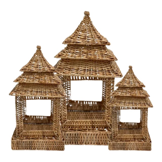 Wicker Pagoda Trio, Set of 3 For Sale