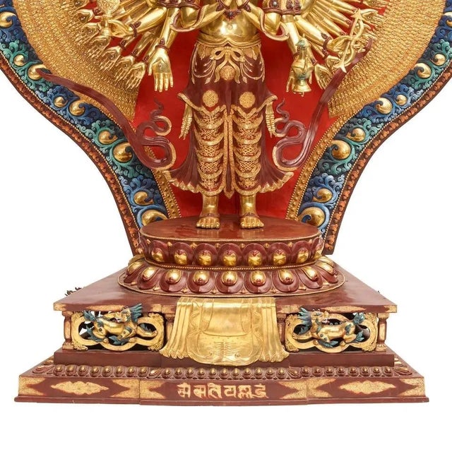 Folk Art A Gilt and Polychrome Oversized Statue of Avalokiteshvara Nepal 7.5 Ft H. For Sale - Image 3 of 12