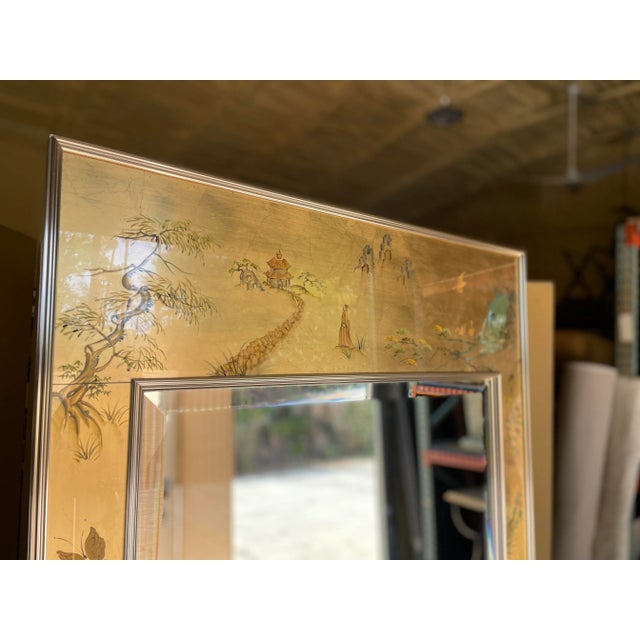 Gold Vintage La Barge Hand Painted Gold Leaf Rectangular Decorative Mirror For Sale - Image 8 of 12