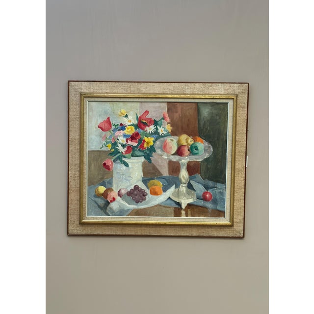 Mid-Century Modern Ellis Wallin, Flowers and Fruit, 1968, Oil on Canvas, Framed For Sale - Image 3 of 16