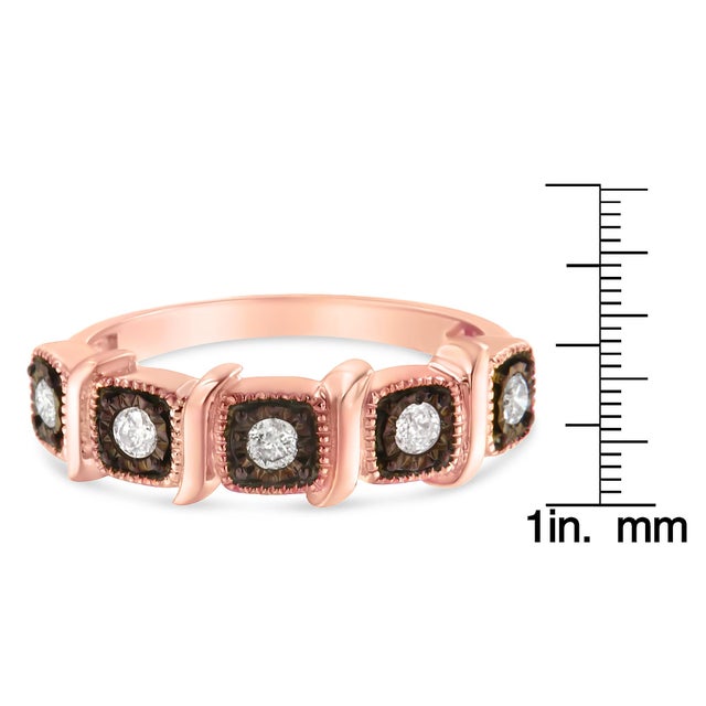 10K Rose Gold Flashed .925 Sterling Silver Miracle-Set Diamond 5-Stone Band Ring (1/4 Cttw, J-K Color, I1-I2 Clarity) - Size 6.5 For Sale In New York - Image 6 of 6