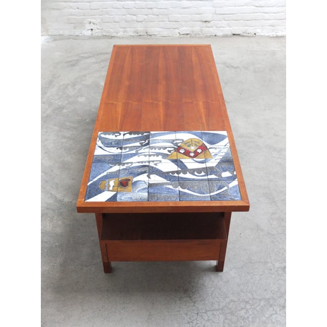 Walnut Coffee Table with Ceramic Tile by Jos De Mey for Van Den Berghe-Pauvers, 1960s For Sale - Image 4 of 18