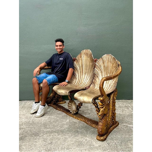 Vintage Venetian Gilt Carved Grotto Bench For Sale - Image 12 of 12