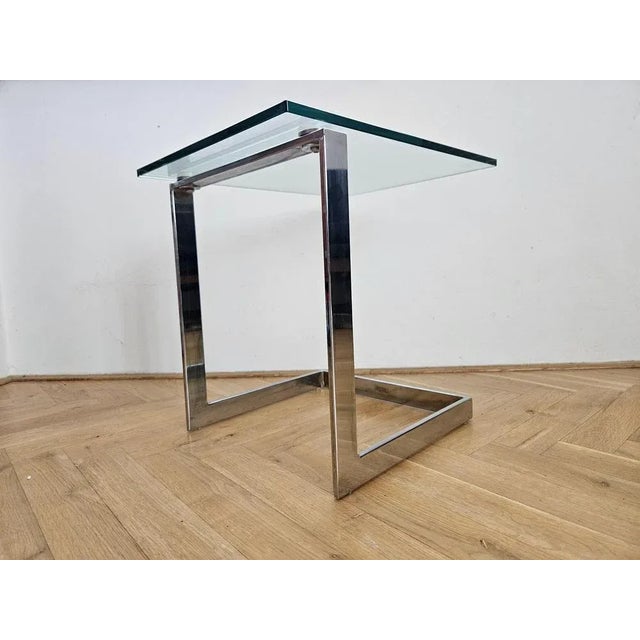 Mid-Century Cantilevered Glass & Chrome Side Coffee Table Gebra, 1980s For Sale - Image 15 of 17