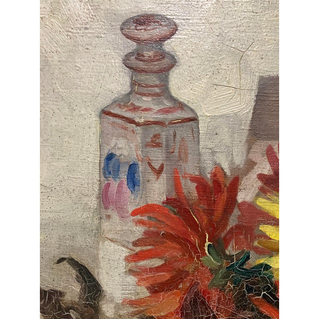 Charley Garry, Still Life with Ceramics and Dahlias, 1920s, Oil on Canvas For Sale - Image 12 of 16